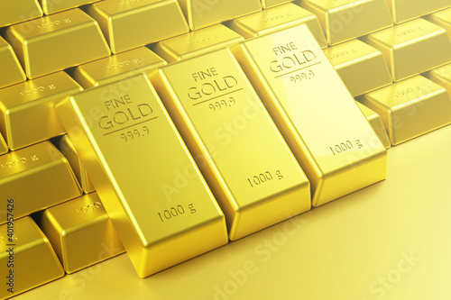 Stack of Fine Gold bars with light flare wealthy concept  3d rendering illustration