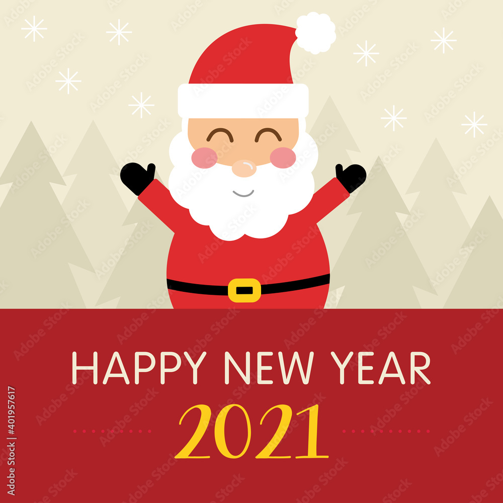 Postcard Happy New Year 2021 with Santa Claus template Postcard Happy New Year 2021 with Santa Claus template