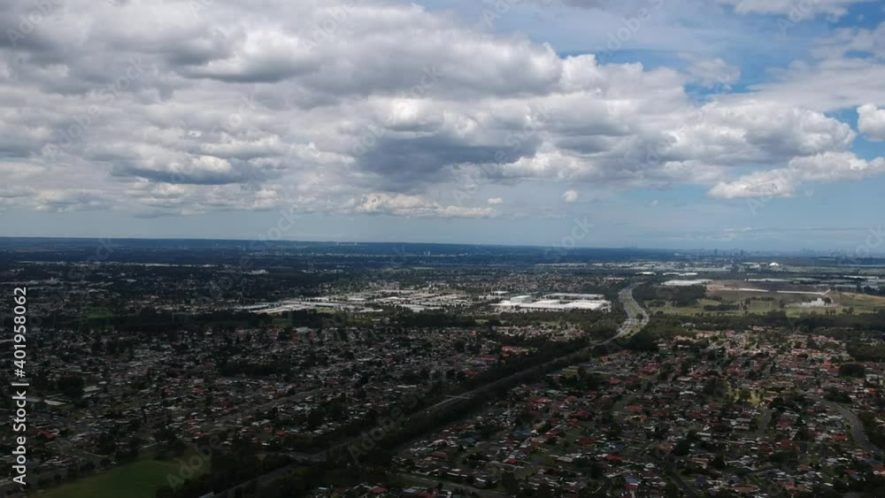 Panoramic drone aerial view over St Clair Sydney western suburbs NSW Australia Panoramic drone aerial view over St Clair Sydney western suburbs NSW Australia