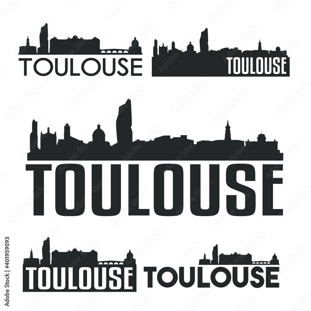 Toulouse France Flat Icon Skyline Vector Silhouette Design Set Logo City Clip Art.