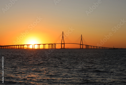 Evening sunset in front of Incheon Bridge © an