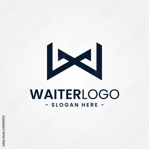 Abstract Bow Tie Logo Design Template. Minimal letter w for waiter logo. Creative tuxedo icon vector illustration.