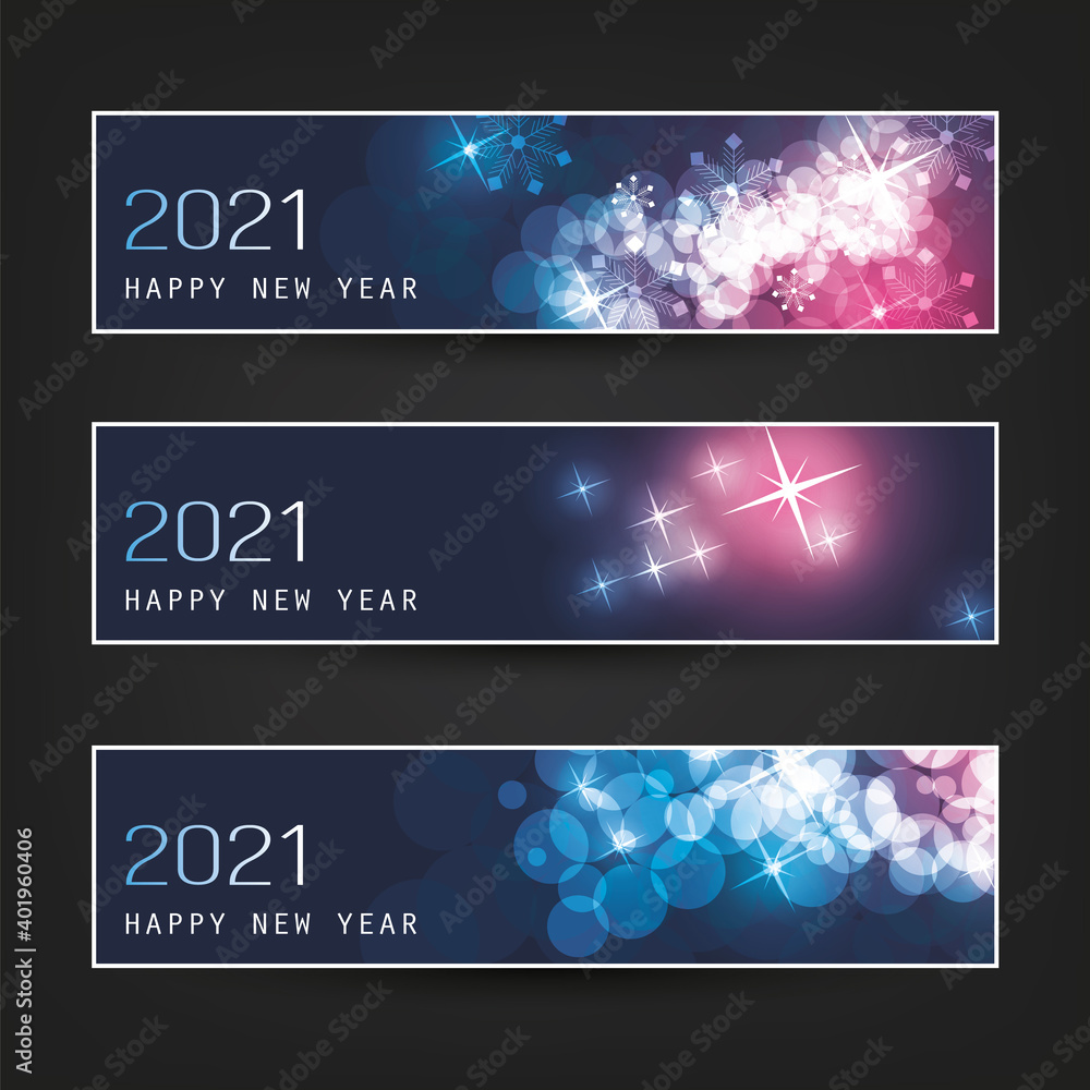 Set of Dark Horizontal New Year Banners - 2021