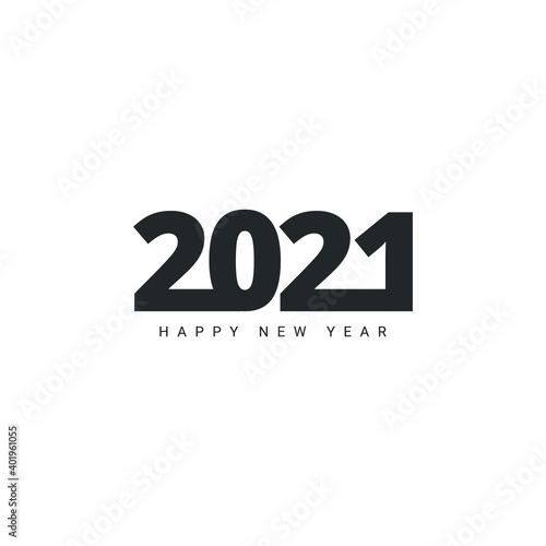 Happy New Year 2021 symbol in black color isolated in white background. New year Celebration.