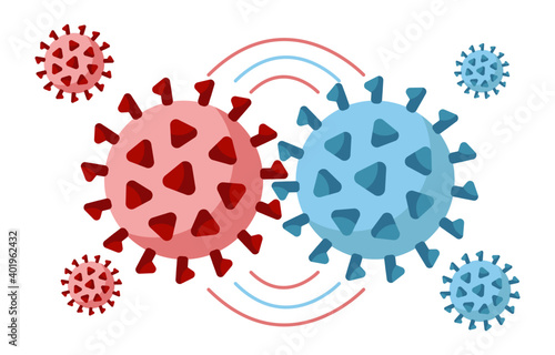 Virus cell mutations process vector illustration isolated on white background. New virus mutation of coronavirus, hantavirus,  pandemic. Concept for health, medical design, landing page