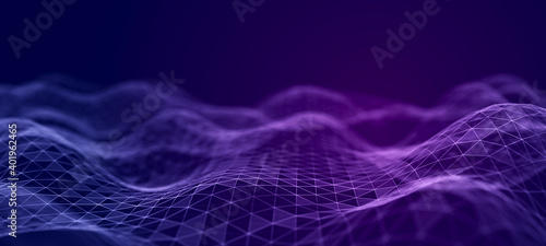 Abstract digital background. Network connection structure. Big data. Futuristic abstract wave. 3D rendering. © Olena