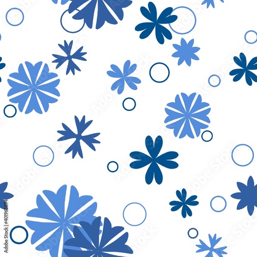 seamless pattern blue flowers on white background, snowflakes, cornflowers, decorative paper, delicate wallpaper