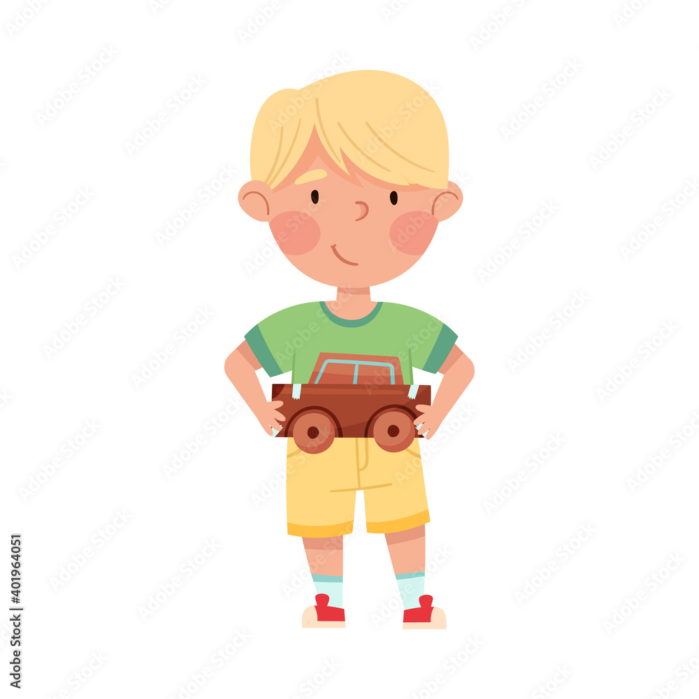 Smiling Boy Artist with Handcrafted Cardboard Car Vector Illustration Smiling Boy Artist with Handcrafted Cardboard Car Vector Illustration