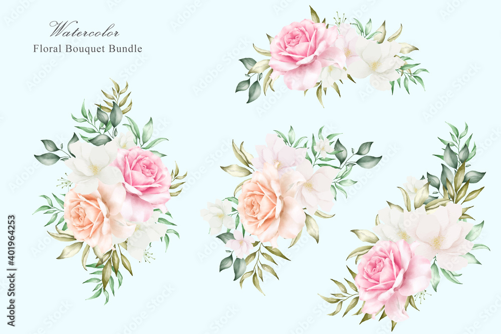 Beautiful floral arrangement collection for wedding invitation
