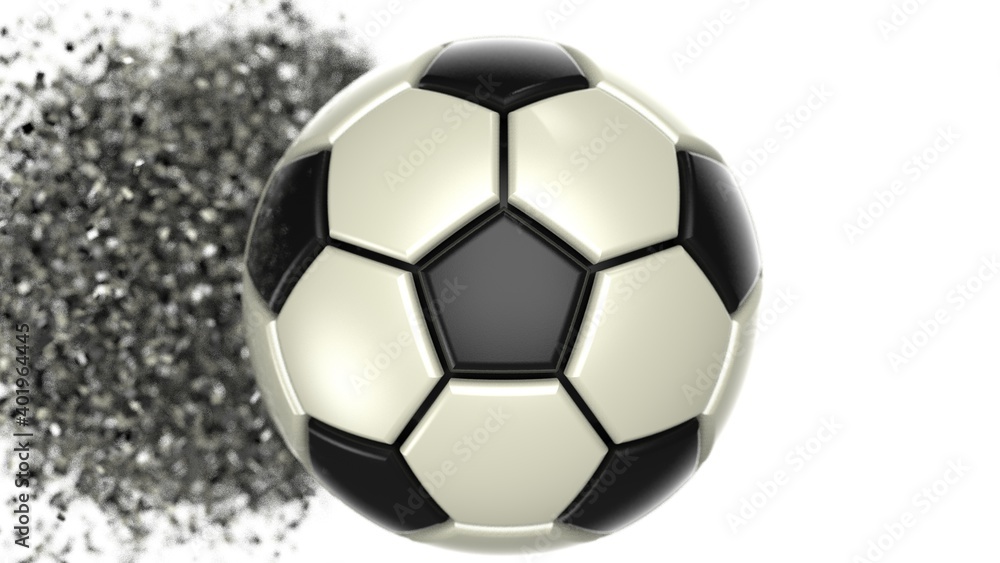 Obraz premium Soccer ball with Particles under Black Background. 3D sketch design and illustration. 3D CG. 3D high quality rendering.