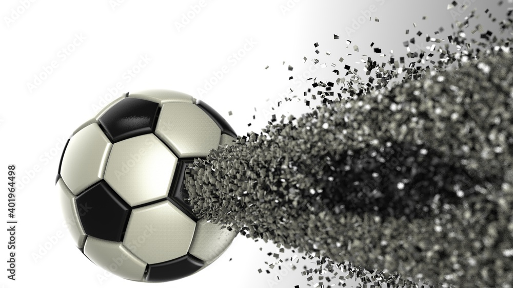 Naklejka premium Soccer ball with Particles under Black Background. 3D sketch design and illustration. 3D CG. 3D high quality rendering.