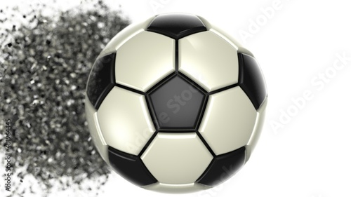 Soccer ball with Particles under Black Background. 3D sketch design and illustration. 3D CG. 3D high quality rendering.