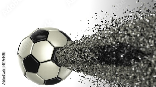 Soccer ball with Particles under Black Background. 3D sketch design and illustration. 3D CG. 3D high quality rendering.