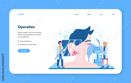 Surgeon web banner or landing page. Doctor performing medical