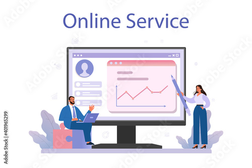 Business incubator online service or platform. Business people