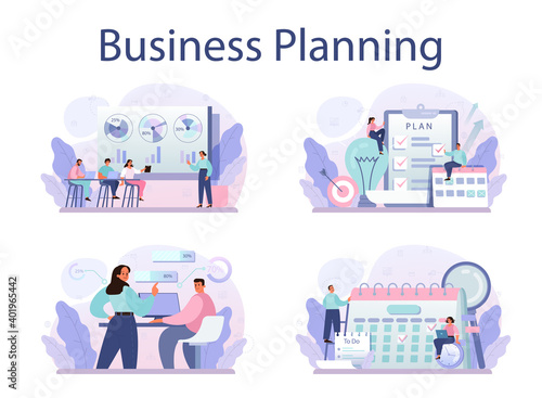 Business planning concept set. Idea of business strategy. Setting a goal