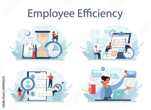 Employee efficiency concept set. Business staff management for a productive