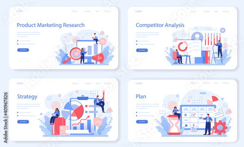 Market research web banner or landing page set. Business research