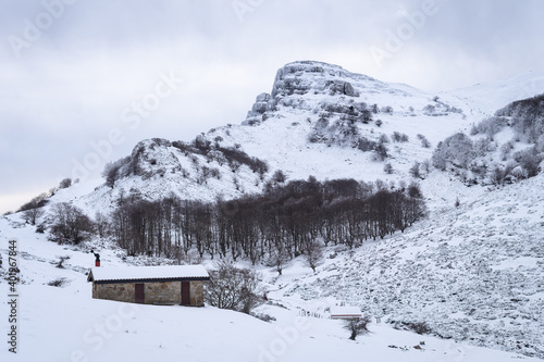 views of gorbea natural park on winter season, basque country © jon_chica