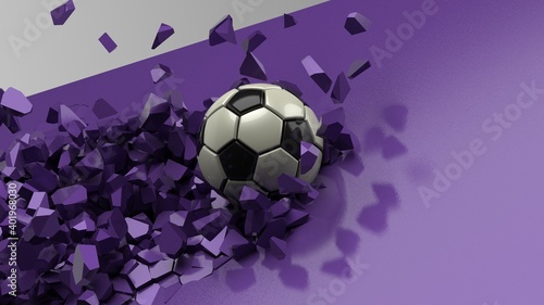 Fototapeta Naklejka Na Ścianę i Meble -  Soccer ball with Particles under Black Background. 3D sketch design and illustration. 3D high quality rendering.