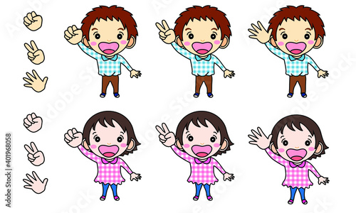 じゃんけんする男の子と女の子