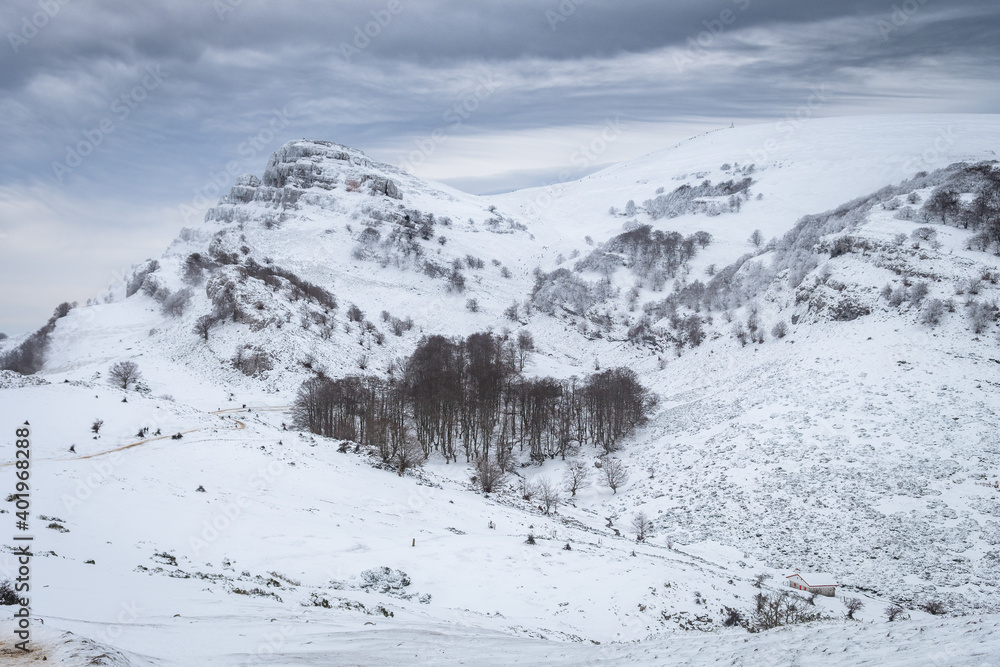 landscape of urkiola natural park in winter season, Spain landscape of urkiola natural park in winter season, Spain
