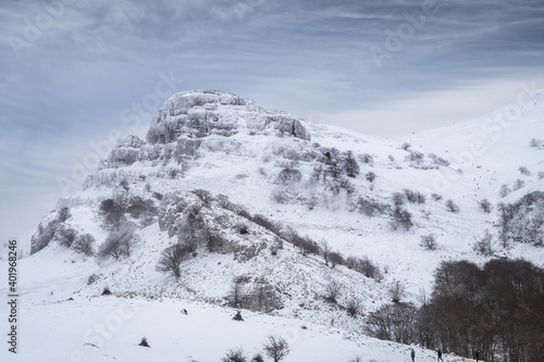 views of gorbea natural park on winter season, basque country