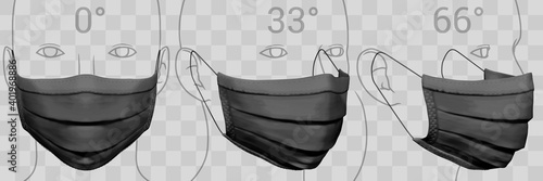Vector set collection of realistic black face masks on human heads from different angles