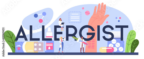 Allergist typographic header. Disease with allergy symptom,