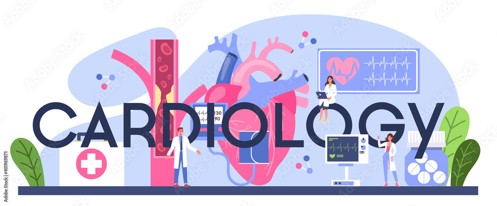 Cardiology typographic header. Idea of heart care and medical diagnostic