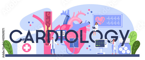 Cardiology typographic header. Idea of heart care and medical diagnostic