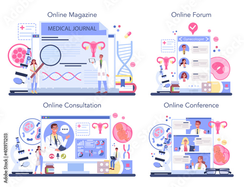 Gynecologist online service or platform set. Women health doctor