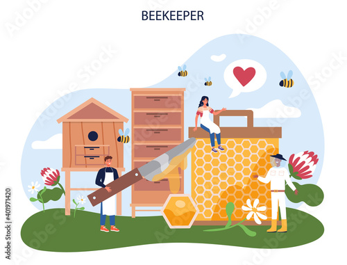 Hiver or beekeeper concept. Professional farmer with hive