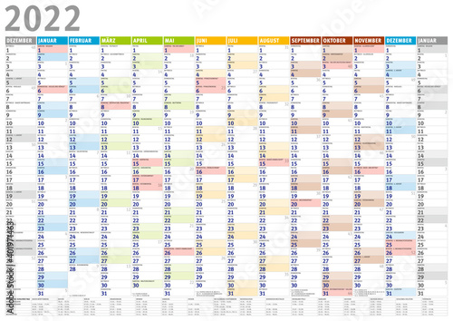 Kalender 2022 (Dezember 20201 bis Januar 2023) mit Ferien