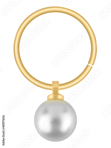 Woman golden hair ring with pearls, isolated on white background, clipping path included