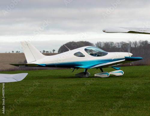 Modern low wing light aircraft on the ground