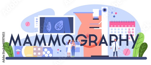 Mammography typographic header. Consultation with doctor about breast
