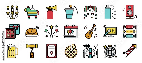 New year party elements filled icon set