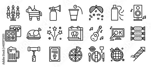 New year party elements line icon set