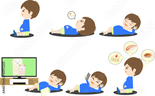 グーだら寝転がる子供のイラストセット