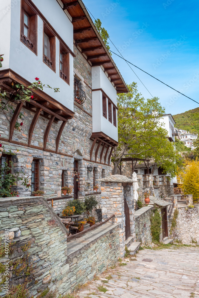 Street view at Makrinitsa village of Pelion, Greece