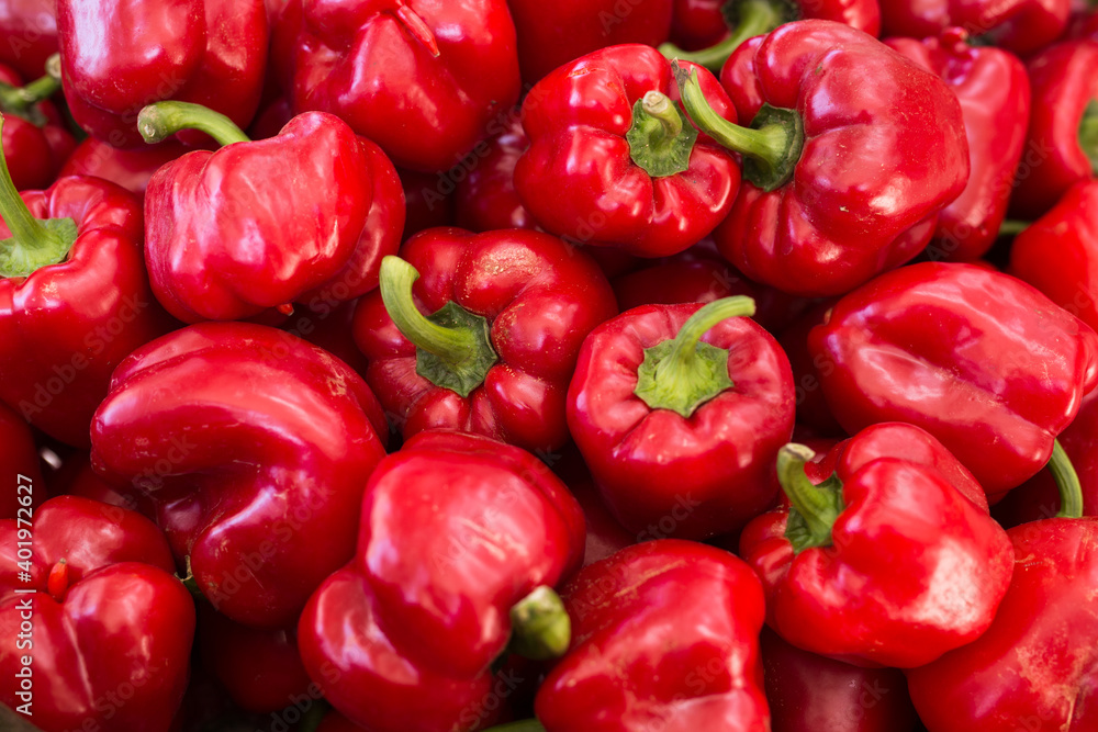 red pepper on market counter red pepper on market counter