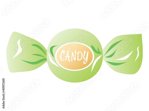 袋に入った緑色のキャンディーのイラスト