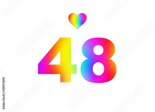 48th birthday card illustration with multicolored numbers isolated in white background.