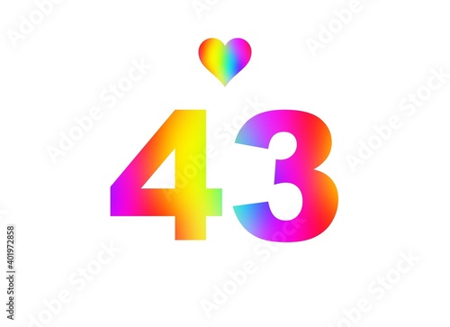 43rd birthday card illustration with multicolored numbers isolated in white background.