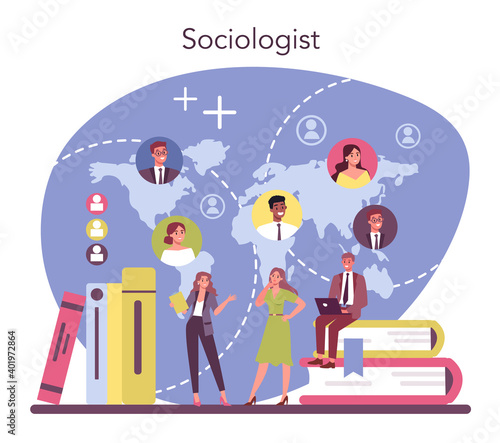 Sociologist concept. Scientist study of society, pattern of social