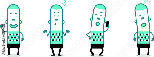 Cute expressive man in different poses in a simple flat green style
