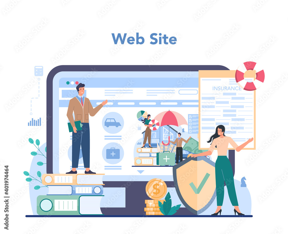 Insurance agent online service or platform. Idea of protection Insurance agent online service or platform. Idea of protection