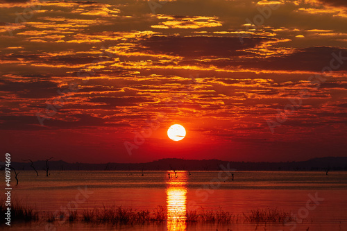 Sunset at the lake of Kafue National Park