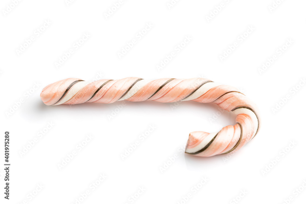 Naklejka premium Single christmas cane candies isolated on white background, side view.